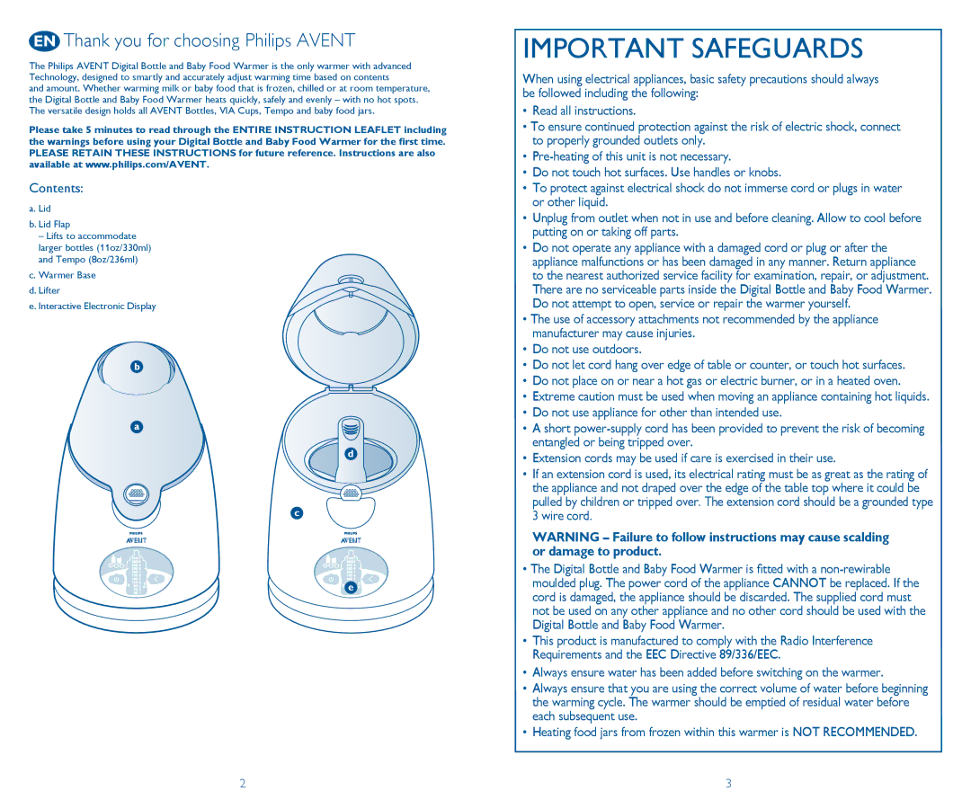 Philips SCF260/33 manual EN Thank you for choosing Philips Avent, Contents 