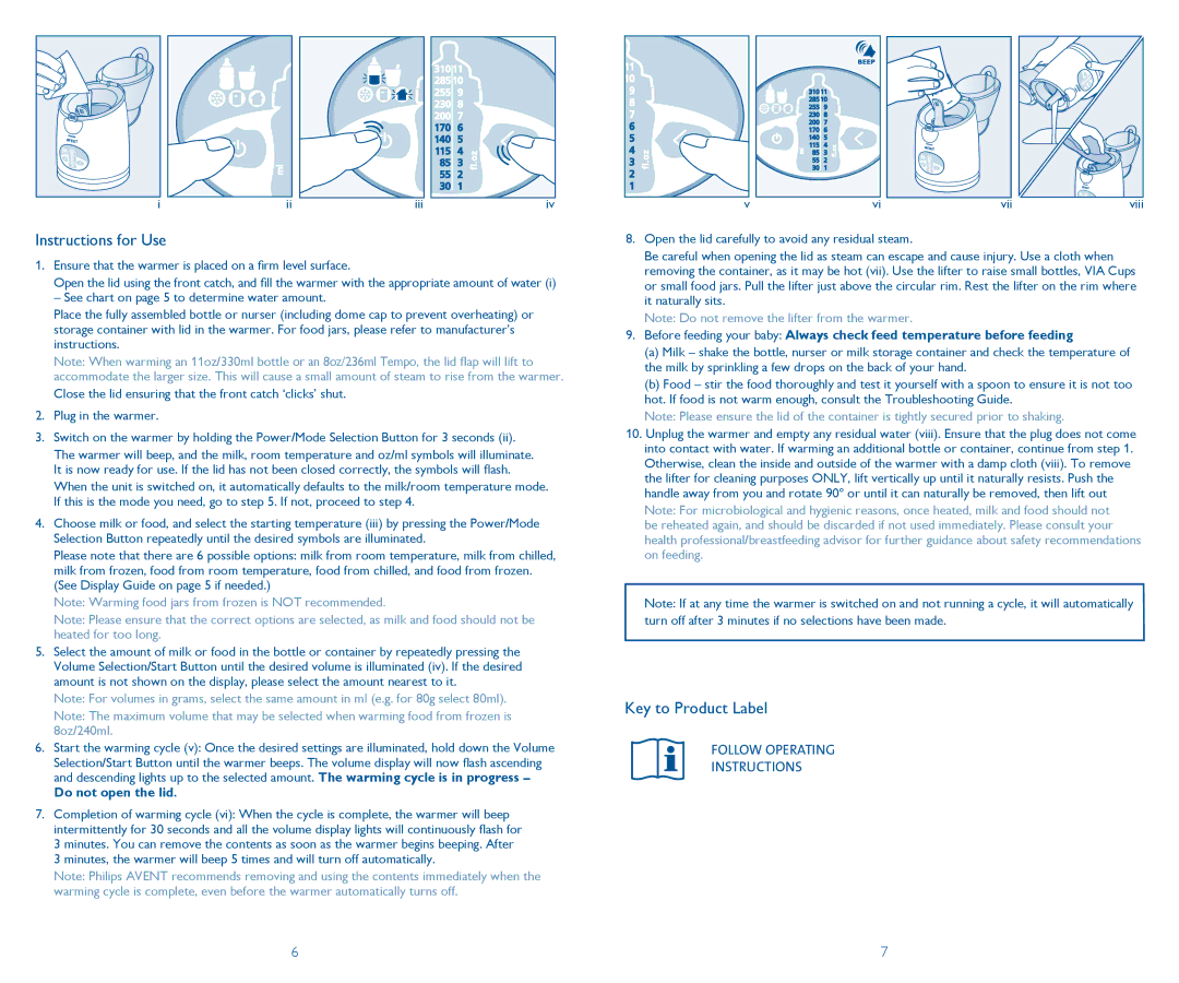 Philips SCF260/33 manual Instructions for Use, Key to Product Label 