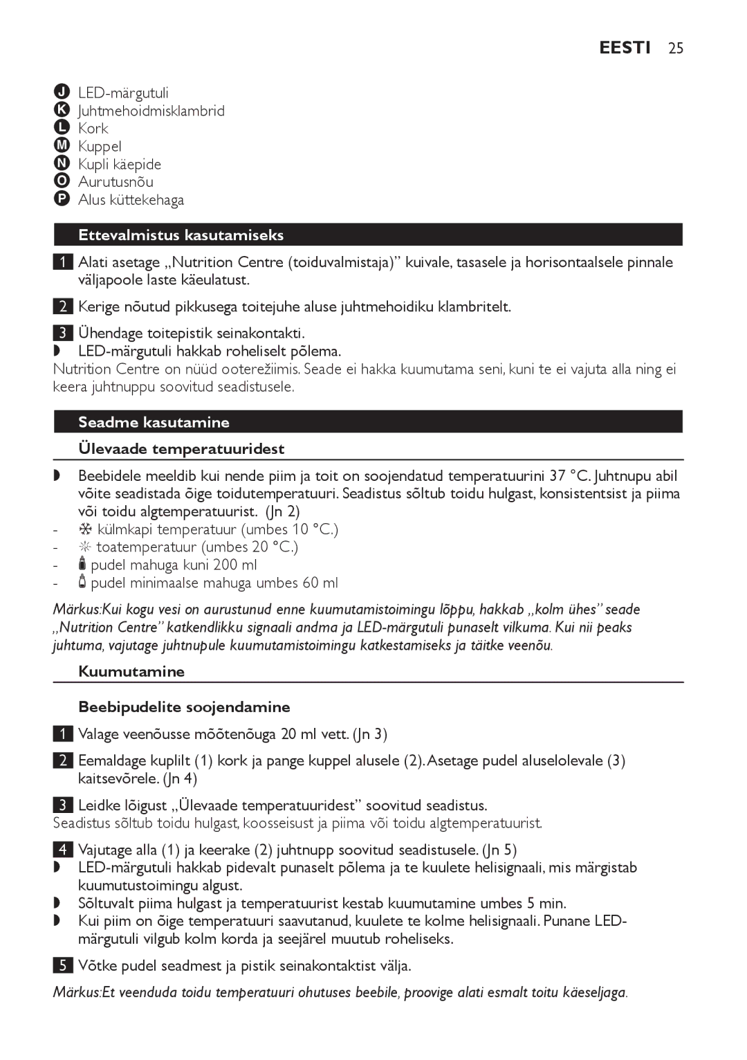 Philips SCF280 manual Eesti, Ettevalmistus kasutamiseks, Seadme kasutamine, Ülevaade temperatuuridest 