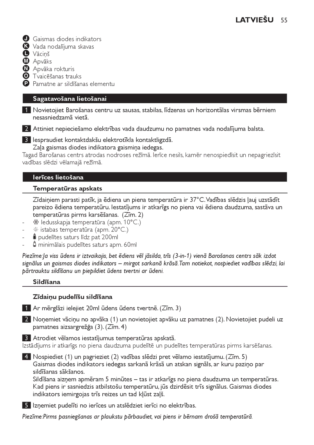 Philips SCF280 manual Latviešu, Sagatavošana lietošanai, Ierīces lietošana, Temperatūras apskats 