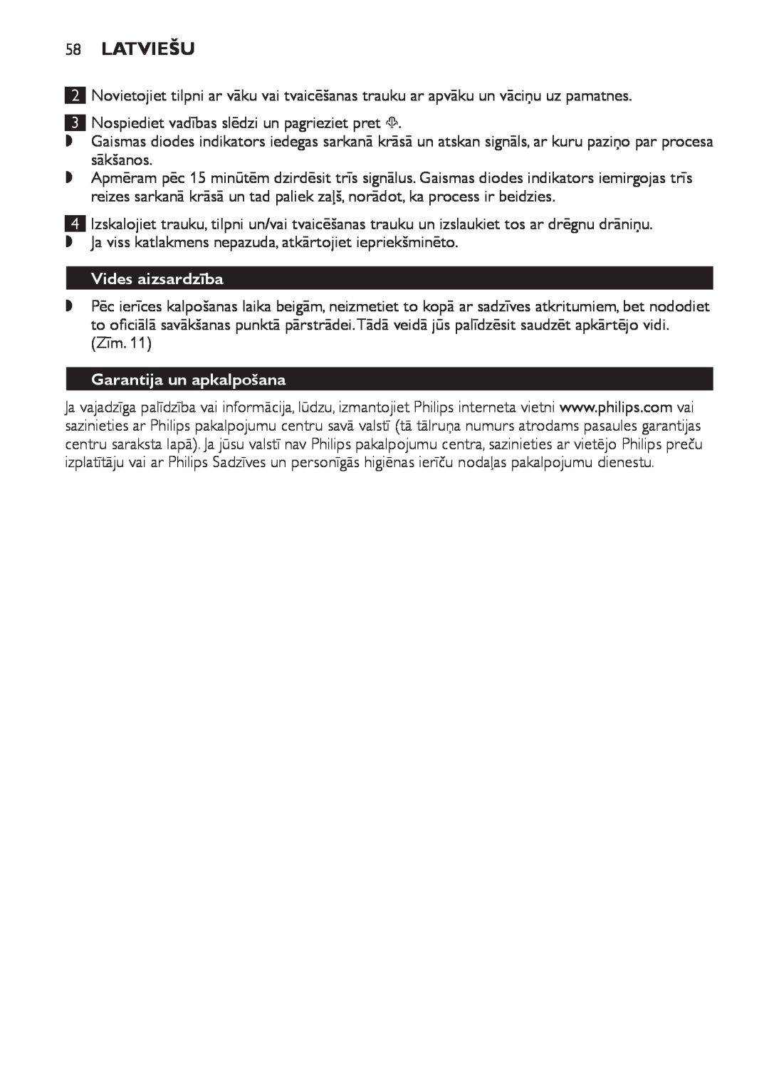 Philips SCF280 manual Latviešu, Vides aizsardzība, Garantija un apkalpošana 