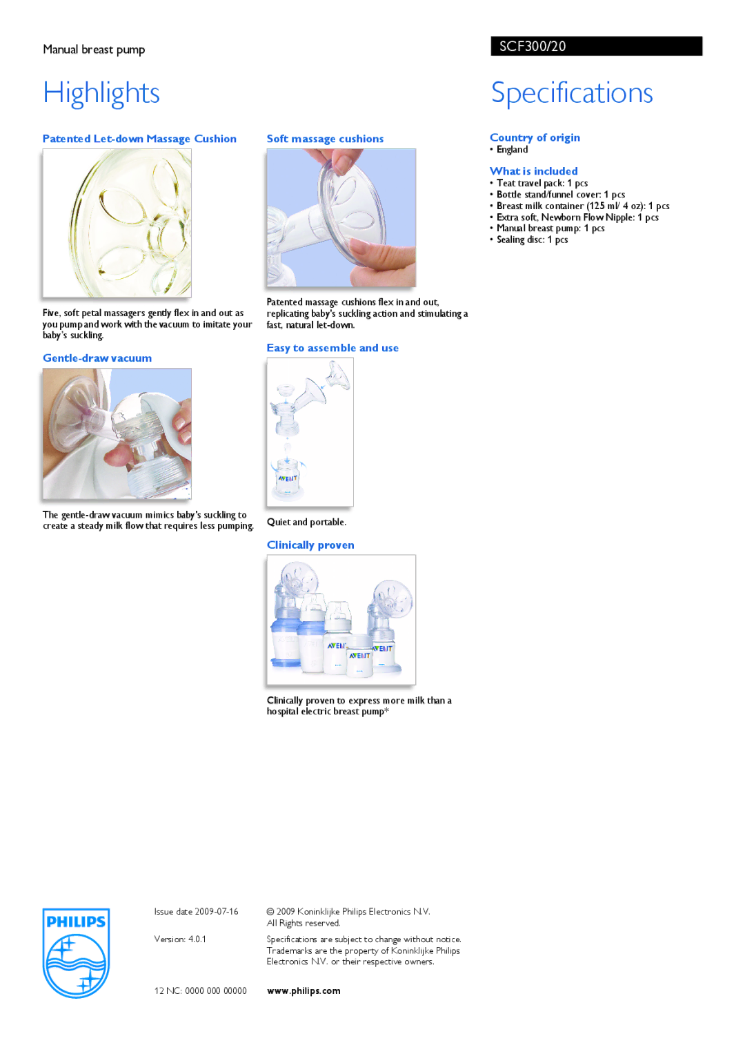 Philips SCF300/20 manual Highlights, Specifications 