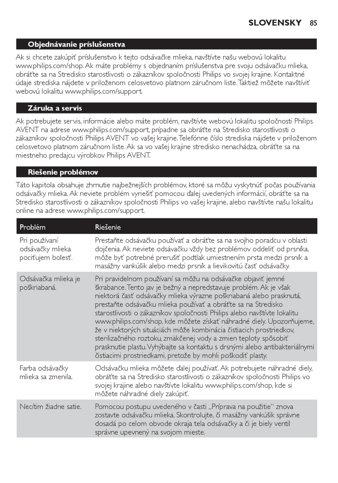 Philips SCF330 manual Problém Riešenie 