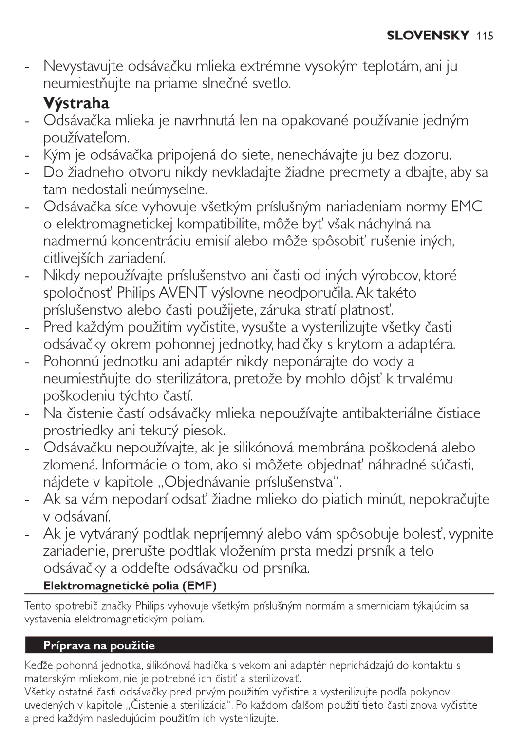 Philips SCF332, SCF334 manual Výstraha, Elektromagnetické polia EMF, Príprava na použitie 