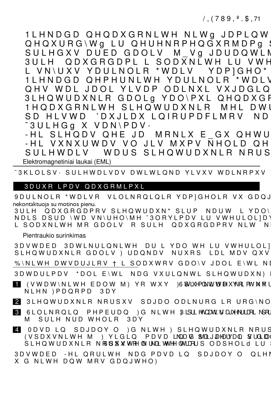 Philips SCF332, SCF334 manual Elektromagnetiniai laukai EML, Paruošimas naudojimui, Nekontaktuoja su motinos pienu 