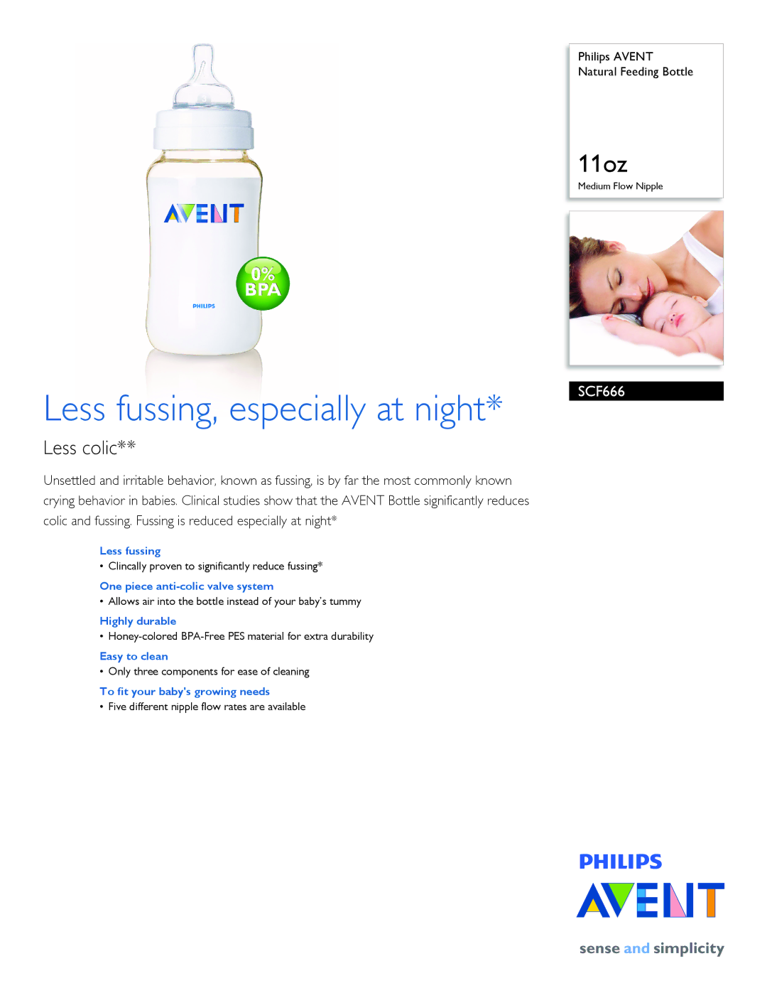 Philips SCF666/17 manual Less fussing, especially at night, Less colic 