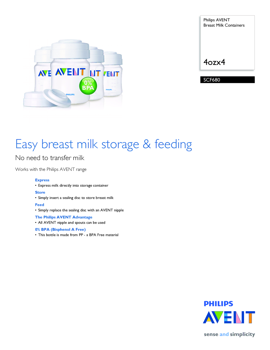 Philips SCF680/04 manual Easy breast milk storage & feeding, No need to transfer milk, Works with the Philips Avent range 