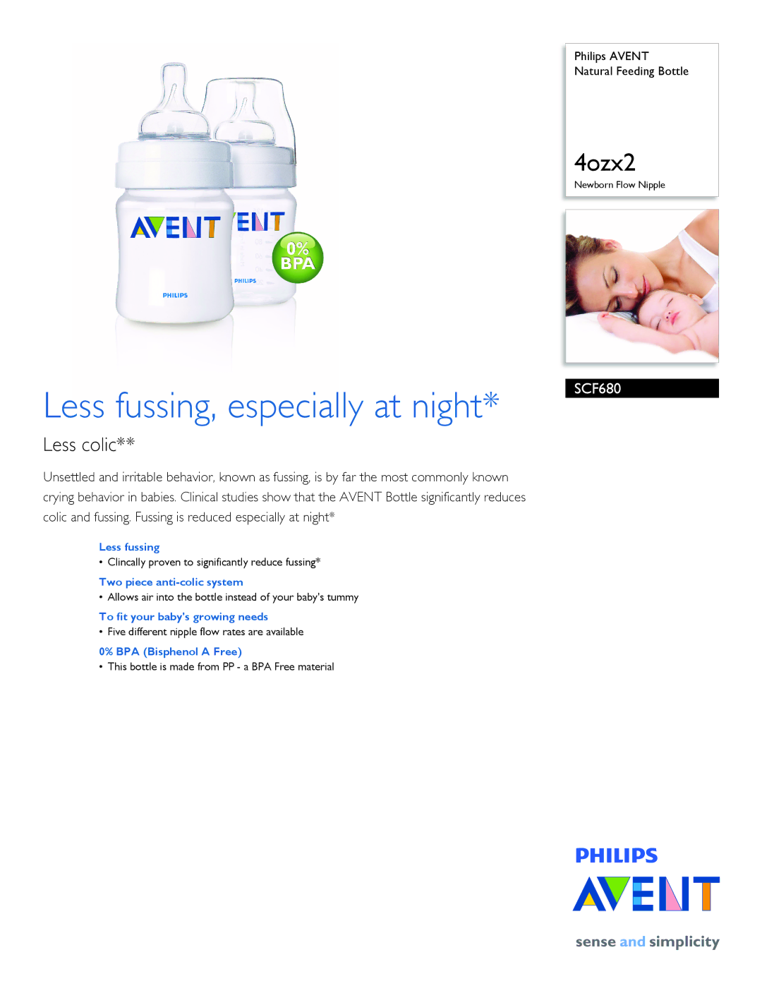 Philips SCF680/27 manual Less fussing, especially at night, Less colic 