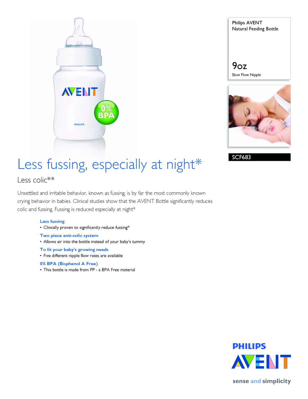 Philips SCF683/17 manual Less fussing, especially at night, Less colic 