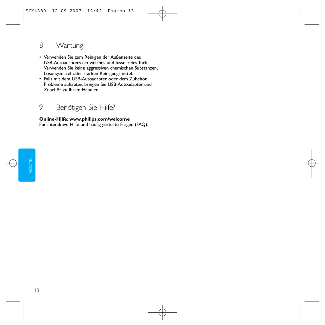 Philips SCM4380 manual Wartung, Benötigen Sie Hilfe?, Für interaktive Hilfe und häufig gestellte Fragen FAQ 