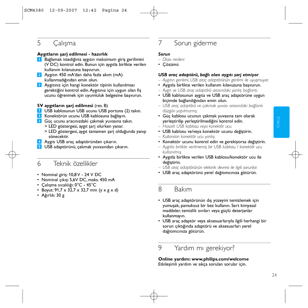 Philips SCM4380 manual Çalışma, Teknik özellikler, Sorun giderme, Bakım, Yardım mı gerekiyor? 