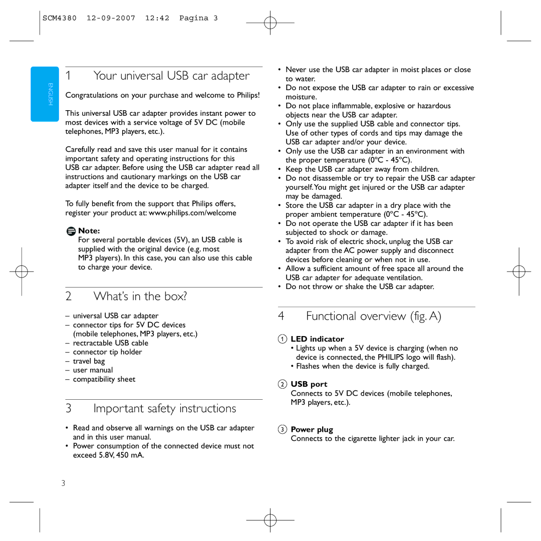 Philips SCM4380 manual Your universal USB car adapter, What’s in the box?, Important safety instructions 