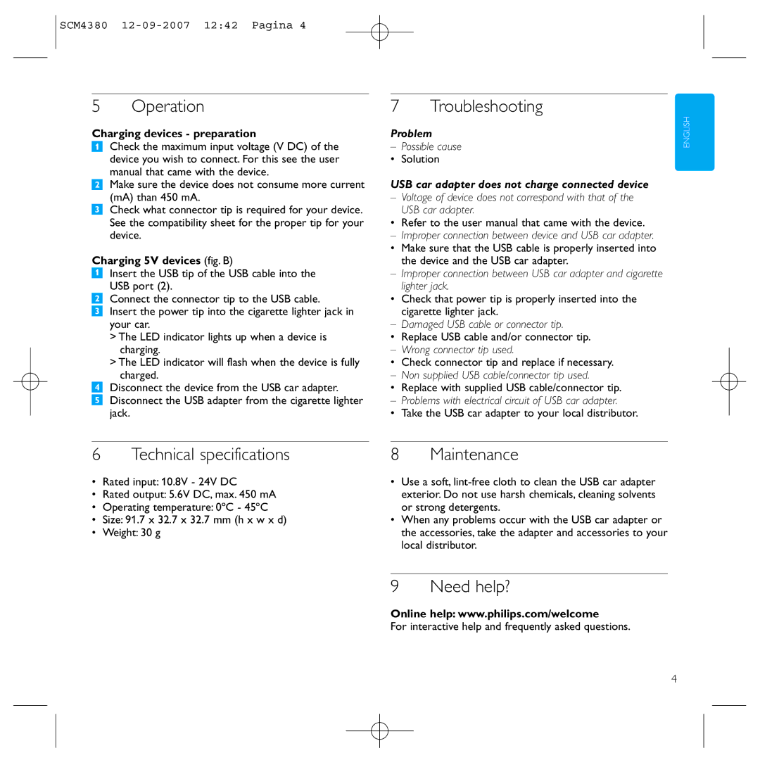 Philips SCM4380 manual Operation, Troubleshooting, Technical specifications Maintenance, Need help? 