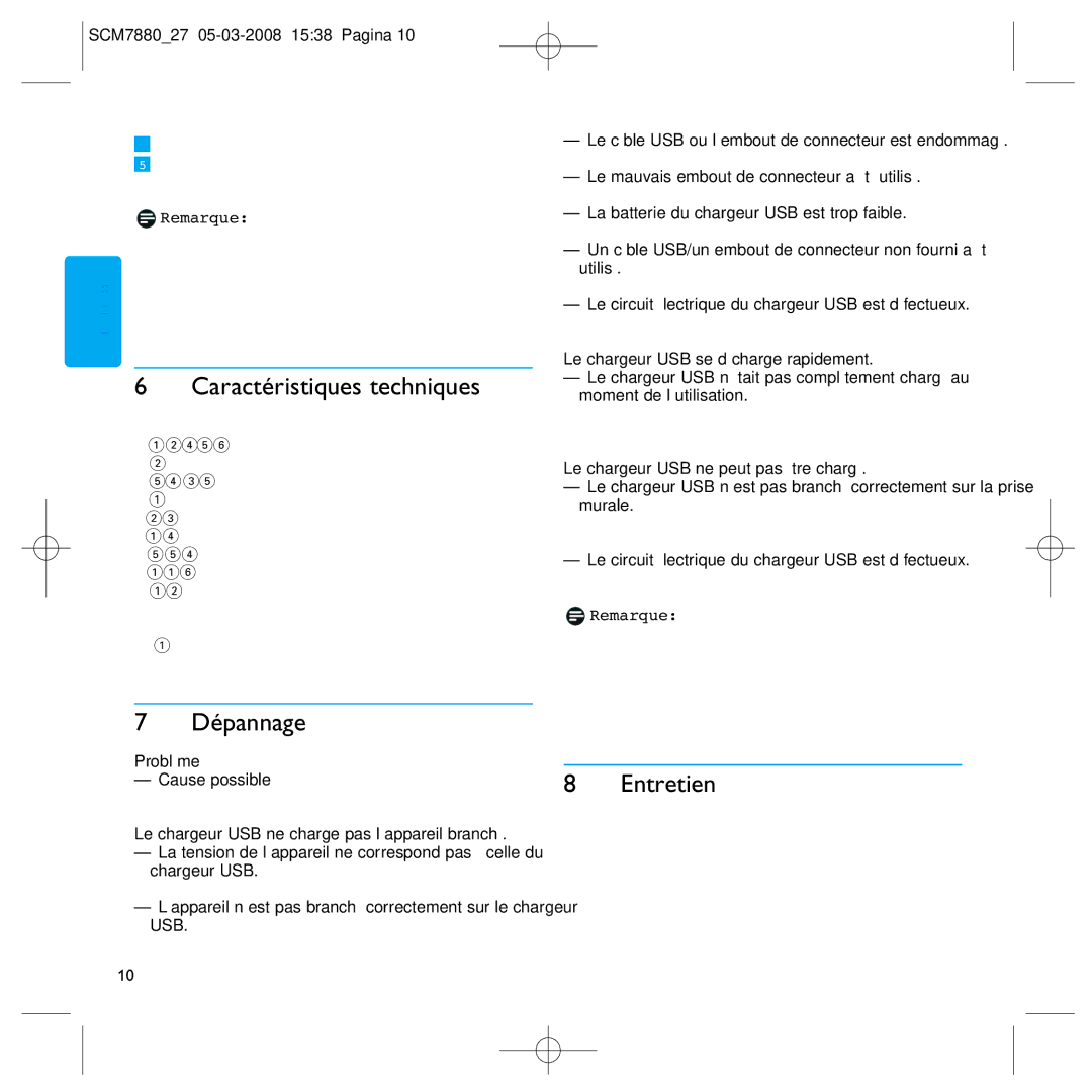 Philips SCM7880/27 manual Caractéristiques techniques, Dépannage, Entretien 