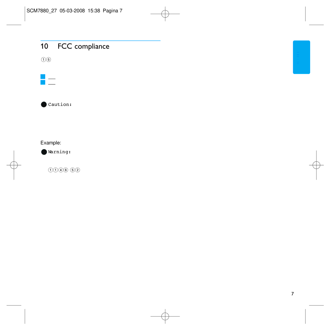 Philips SCM7880/27 manual FCC compliance, Example 