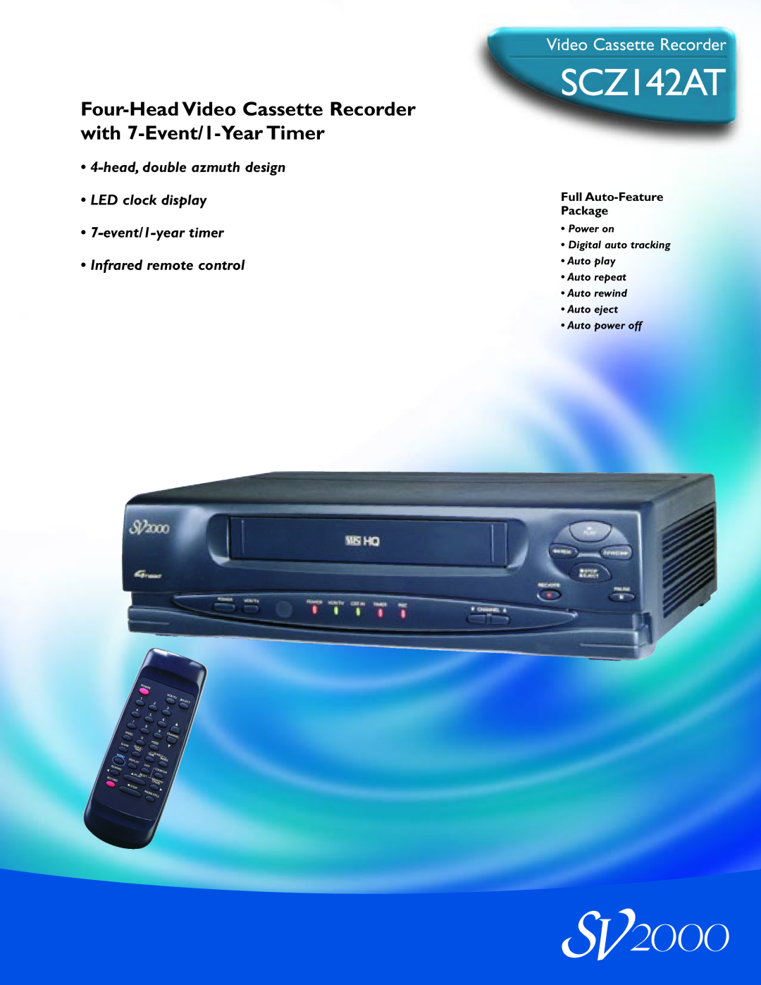 Philips SCZ142AT manual Video Cassette Recorder, Full Auto-Feature Package, Infrared remote control 