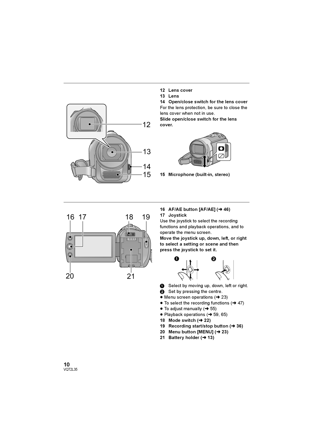 Philips SDR-S50 operating instructions 2021, 16 AF/AE button AF/AE l Joystick 