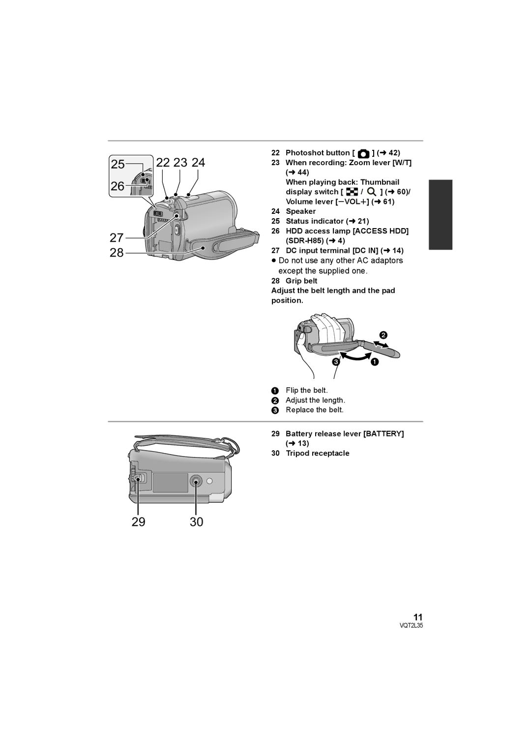 Philips SDR-S50 Grip belt Adjust the belt length and the pad position, Flip the belt Adjust the length Replace the belt 