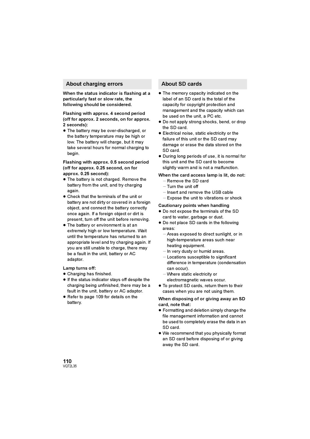 Philips SDR-S50 operating instructions About charging errors, About SD cards 