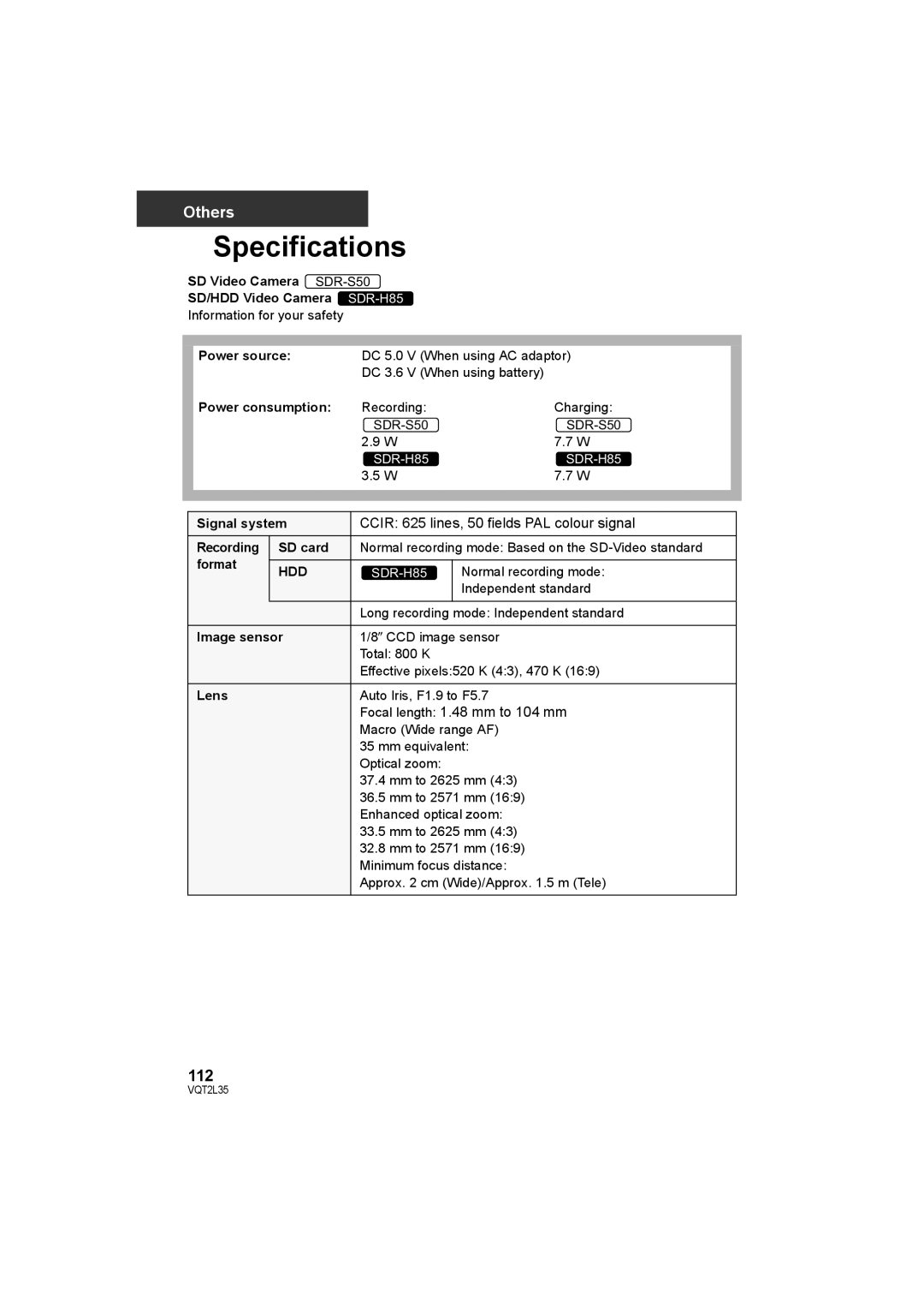 Philips SDR-S50 operating instructions Specifications, 112 