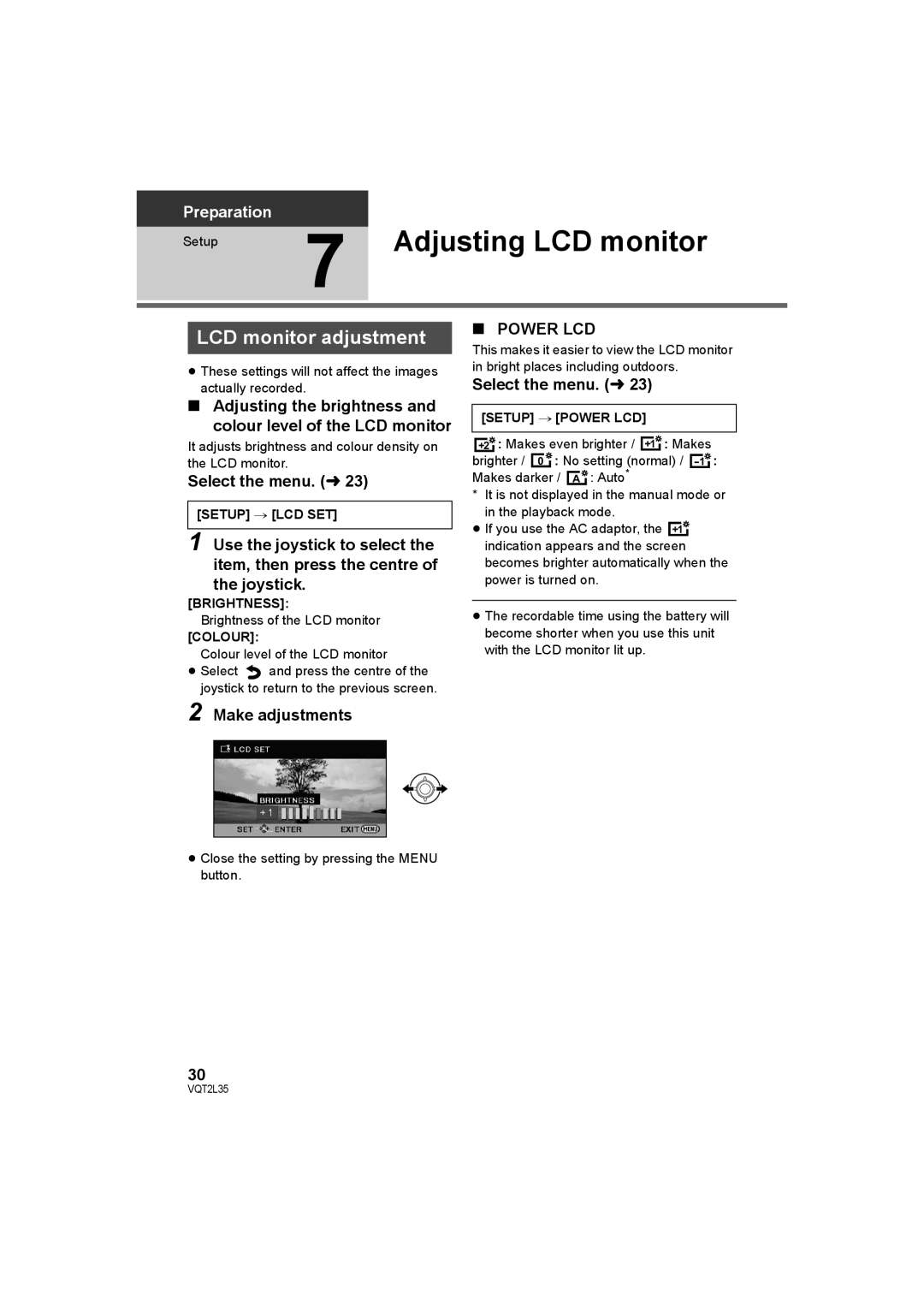 Philips SDR-S50 Adjusting LCD monitor, LCD monitor adjustment, Adjusting the brightness Colour level of the LCD monitor 