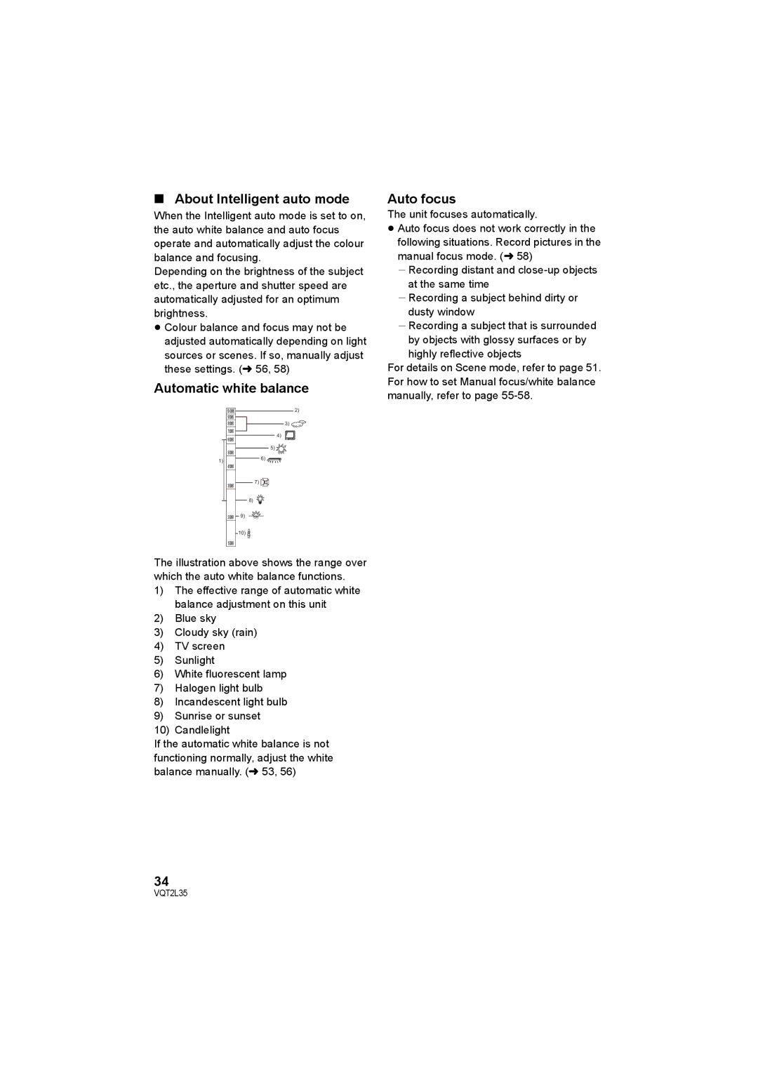 Philips SDR-S50 operating instructions About Intelligent auto mode, Automatic white balance, Auto focus 