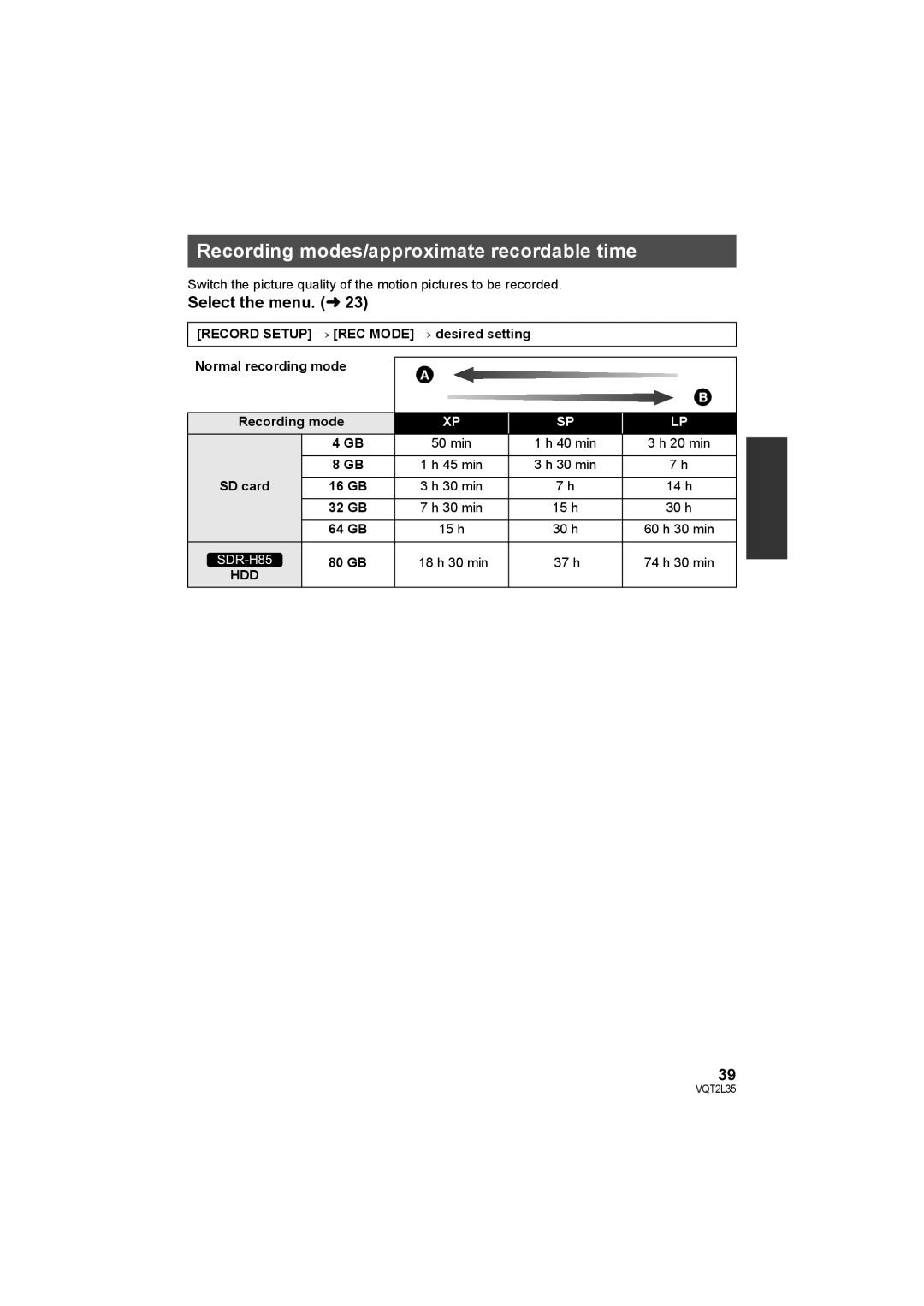 Philips SDR-S50 operating instructions Recording modes/approximate recordable time, min 40 min 20 min, SD card, Hdd 