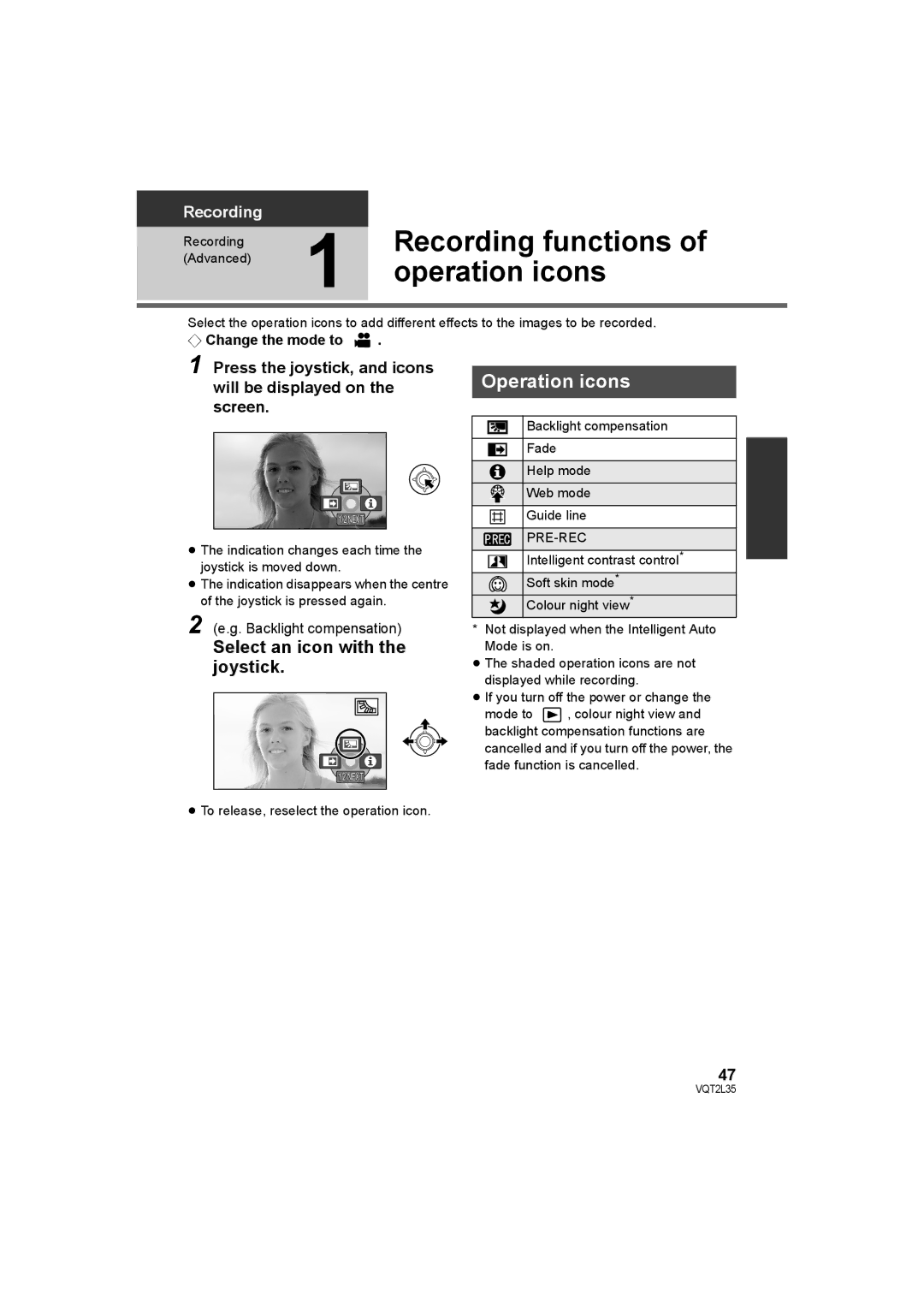 Philips SDR-S50 operating instructions Recording functions, Operation icons 