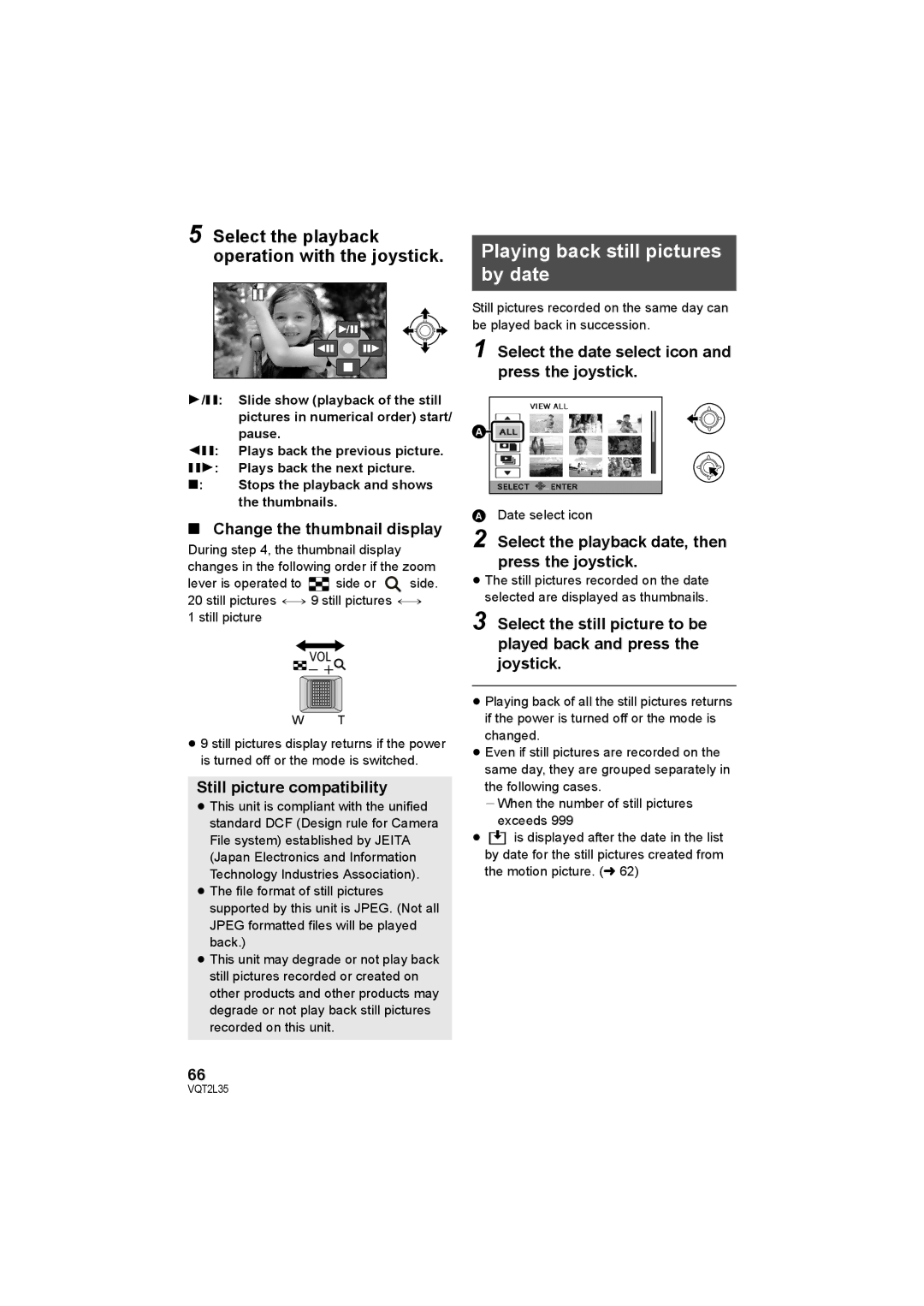 Philips SDR-S50 operating instructions Playing back still pictures, By date, Still picture compatibility 