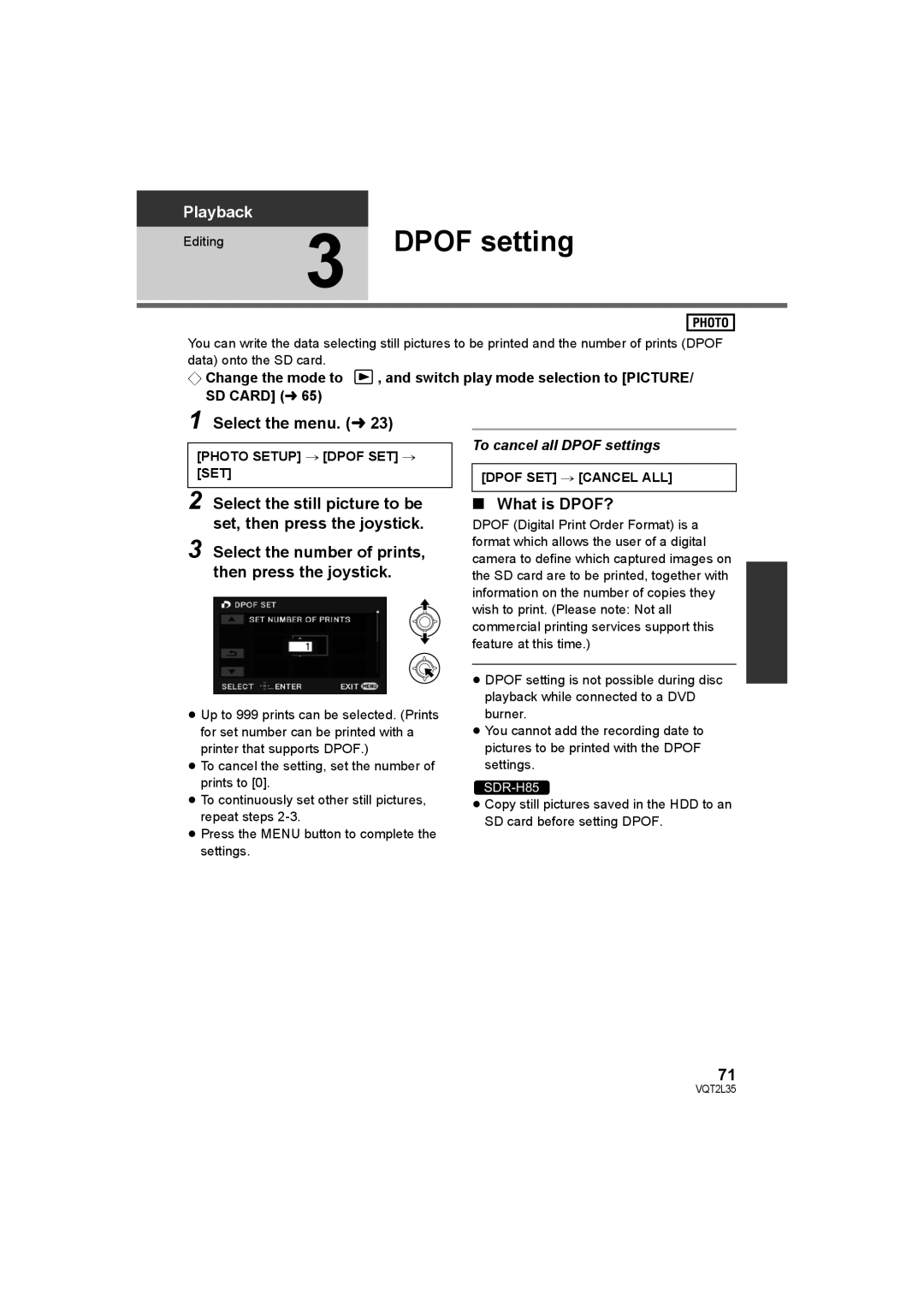 Philips SDR-S50 operating instructions Dpof setting, What is DPOF?, Photo Setup # Dpof SET #, Dpof SET # Cancel ALL 