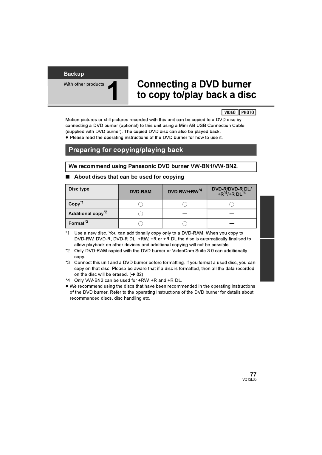 Philips SDR-S50 To copy to/play back a disc, Preparing for copying/playing back, Dvd-Ram Dvd-Rw/+Rw Dvd-R/Dvd-R Dl 