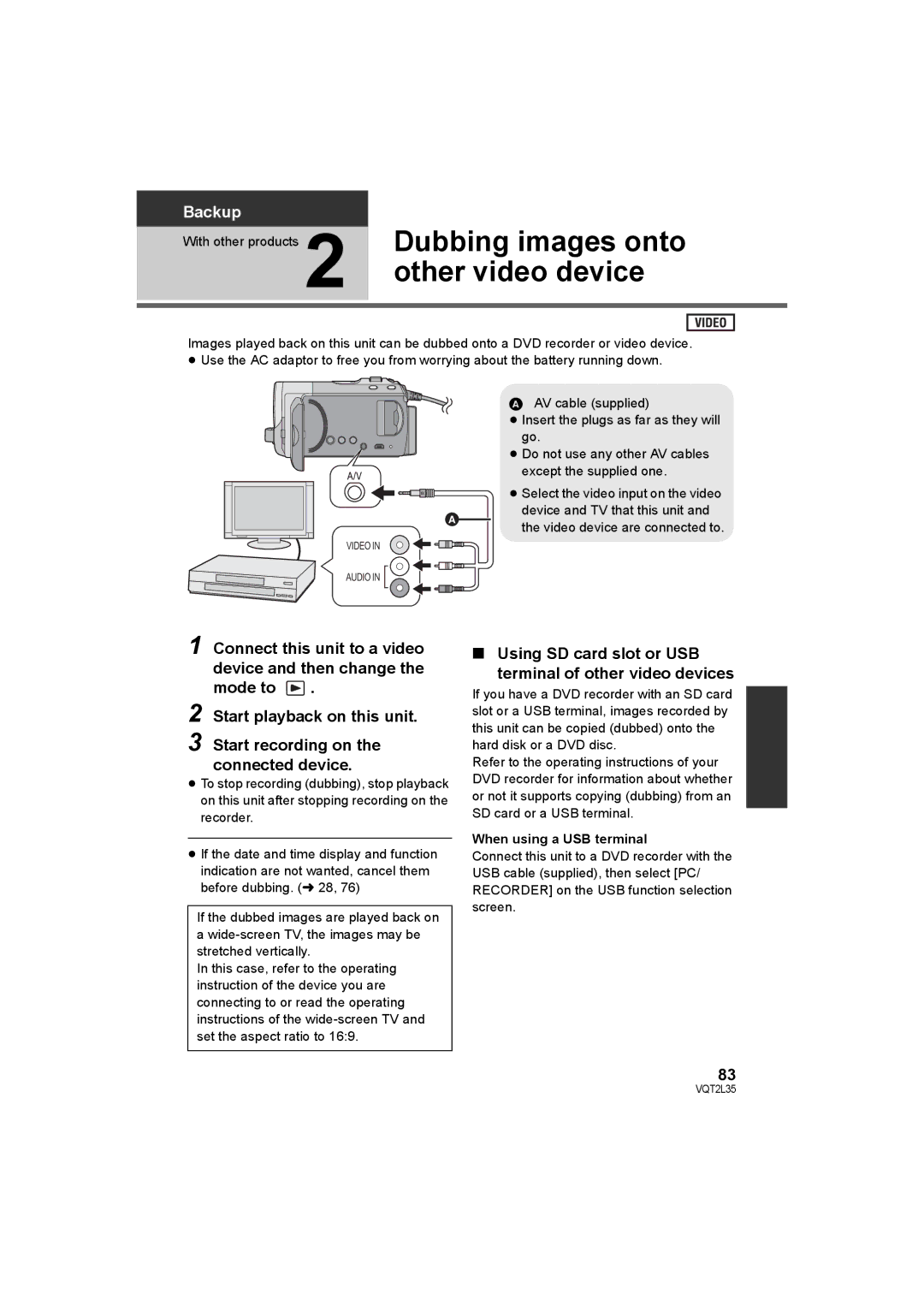 Philips SDR-S50 Dubbing images onto, Other video device, Using SD card slot or USB Terminal of other video devices 