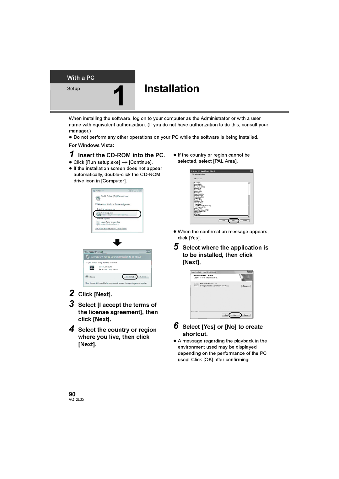 Philips SDR-S50 operating instructions Installation, Insert the CD-ROM into the PC, For Windows Vista 