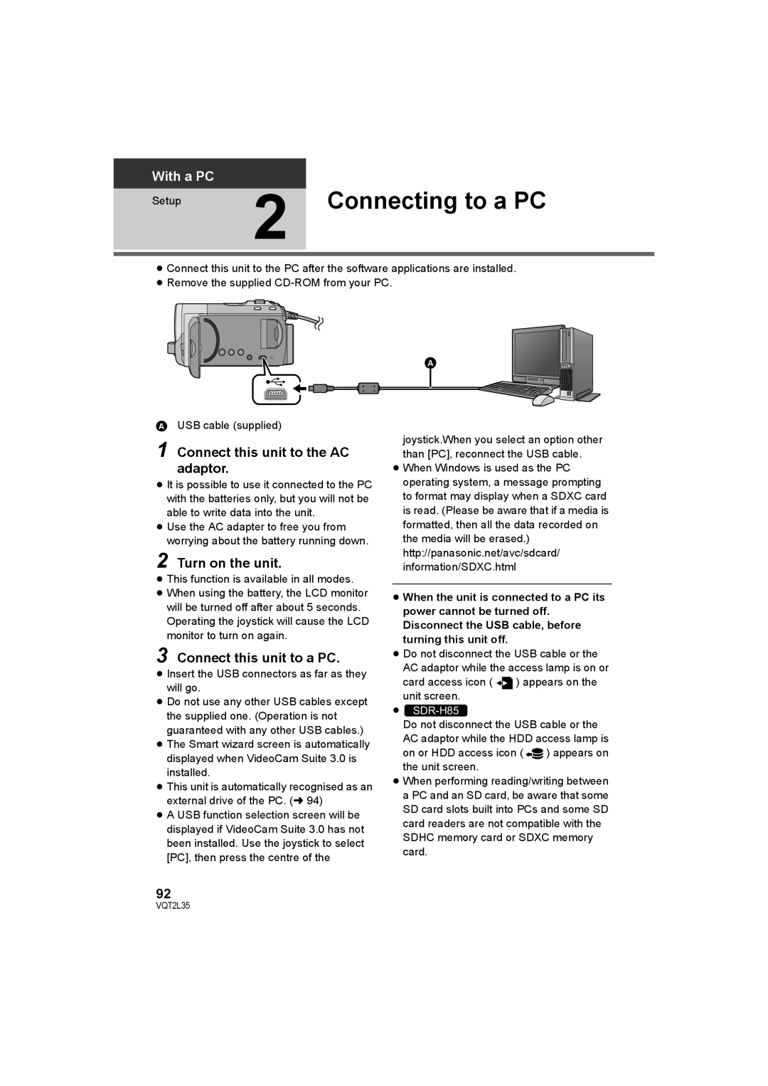 Philips SDR-S50 Connecting to a PC, Connect this unit to the AC adaptor, Turn on the unit, Connect this unit to a PC 