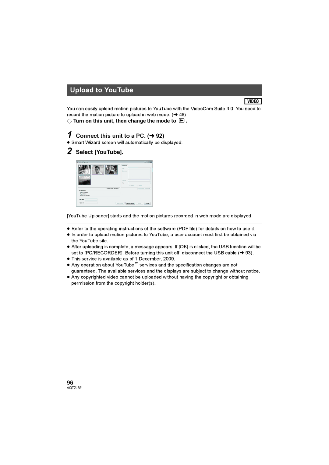 Philips SDR-S50 operating instructions Upload to YouTube, Connect this unit to a PC. l, Select YouTube 