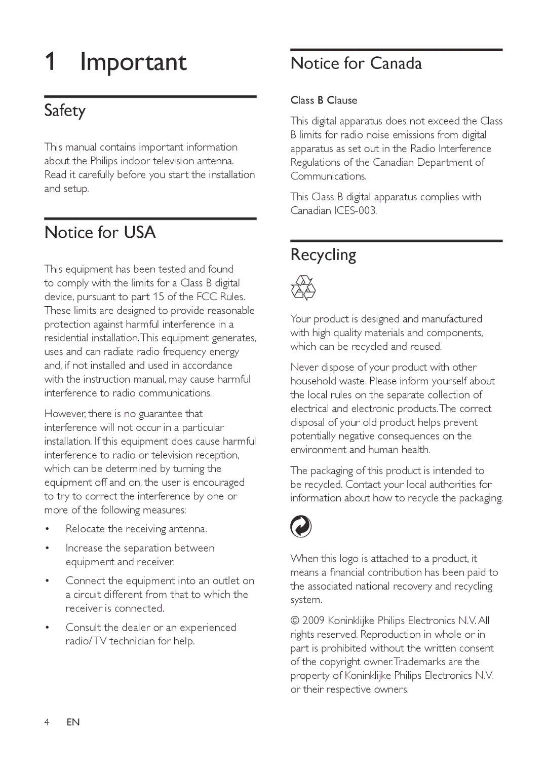 Philips SDV1121/27 user manual Safety, Recycling 