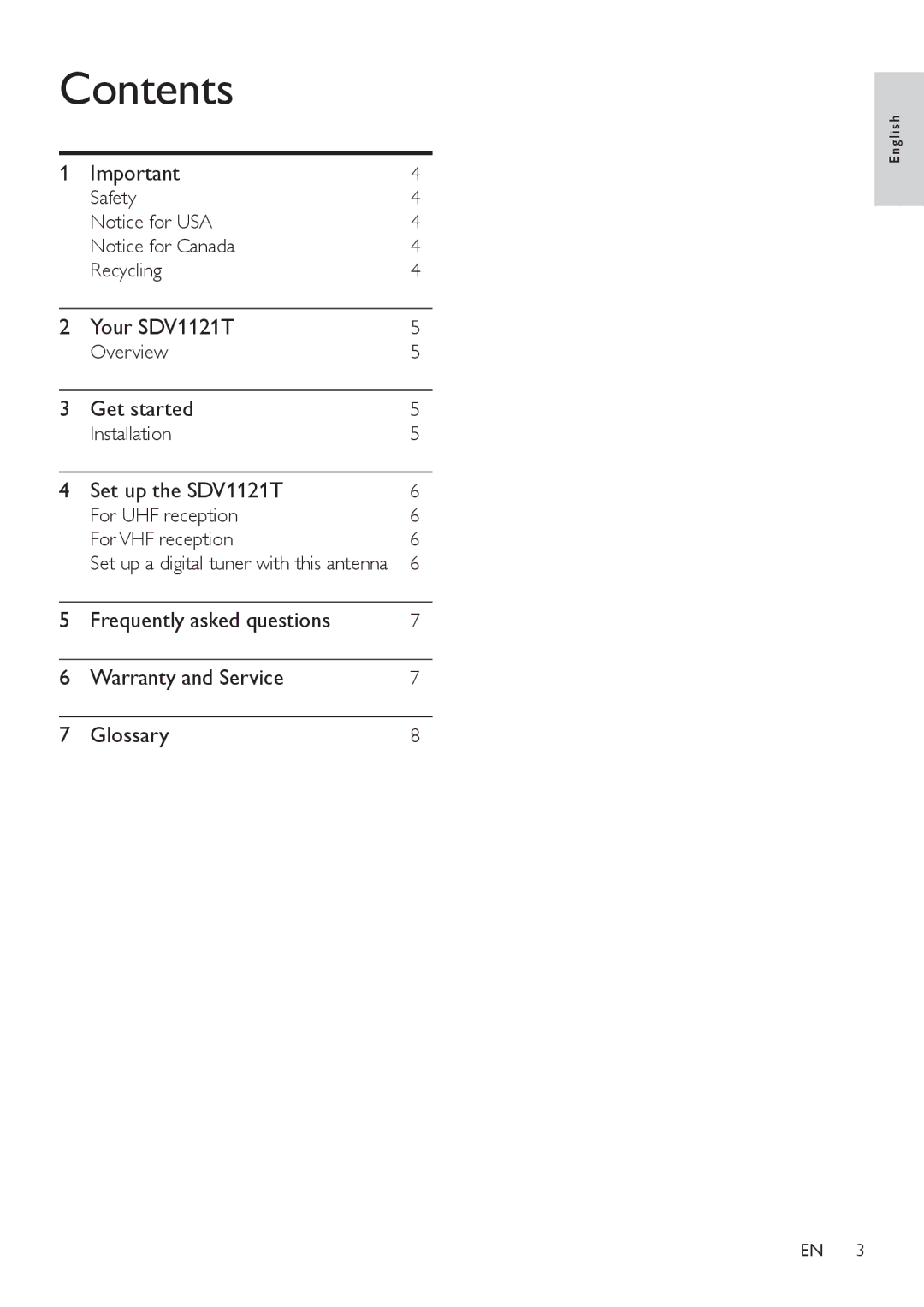 Philips SDV1121T/27 user manual Contents 