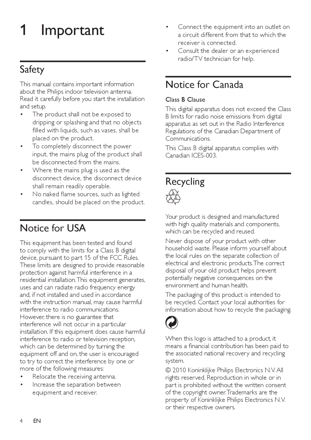 Philips SDV1121T/27 user manual Safety, Recycling 