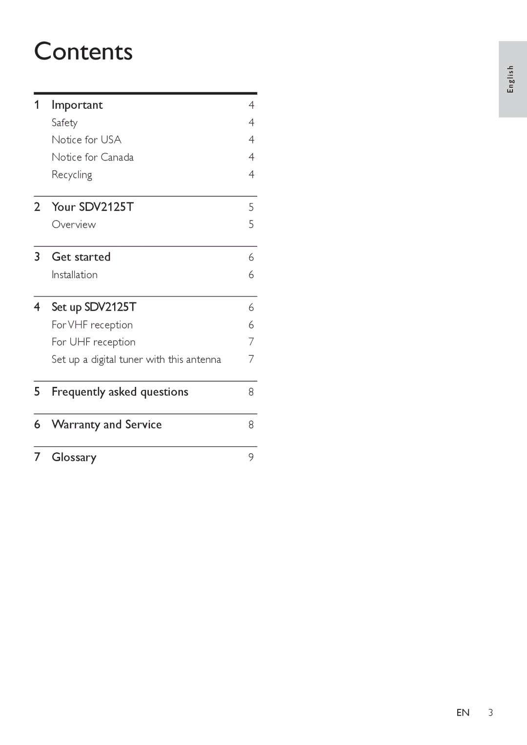 Philips SDV2125T/27 user manual Contents 