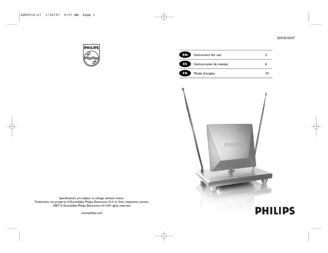 Philips SDV2510/27 specifications SDV2510-27 1/30/07 957 AM 