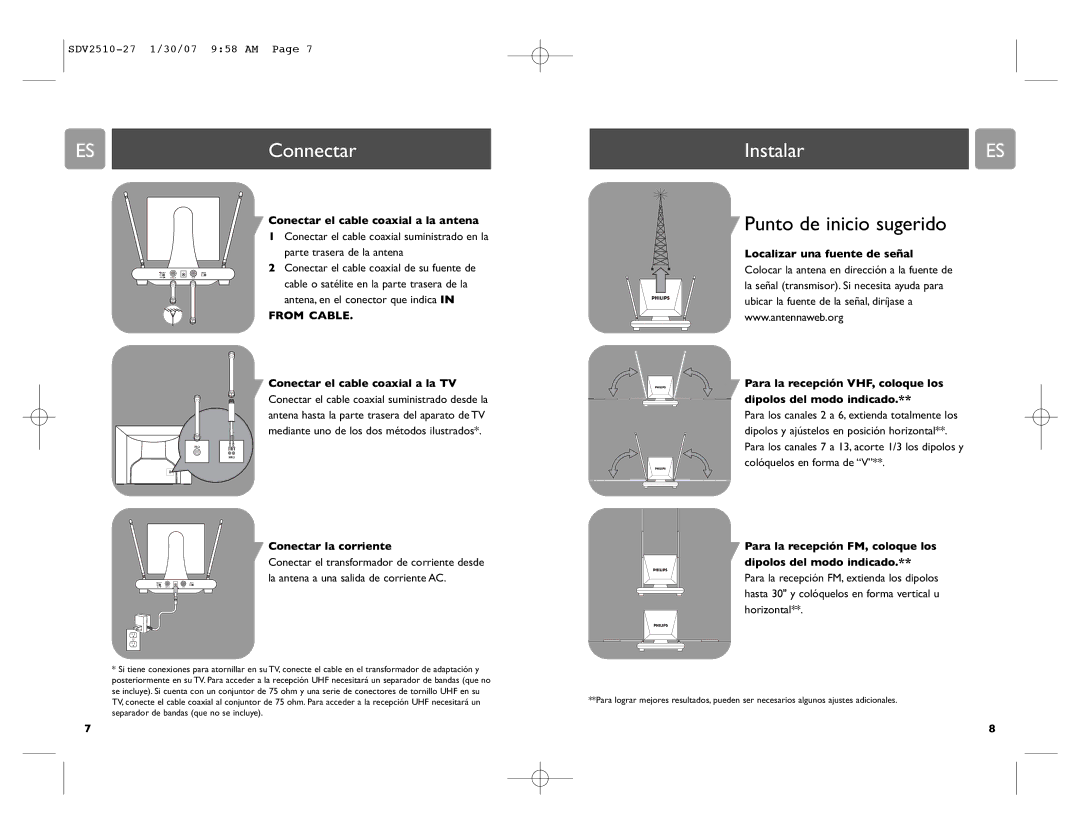 Philips SDV2510/27 specifications ESConnectar, InstalarES, Punto de inicio sugerido 