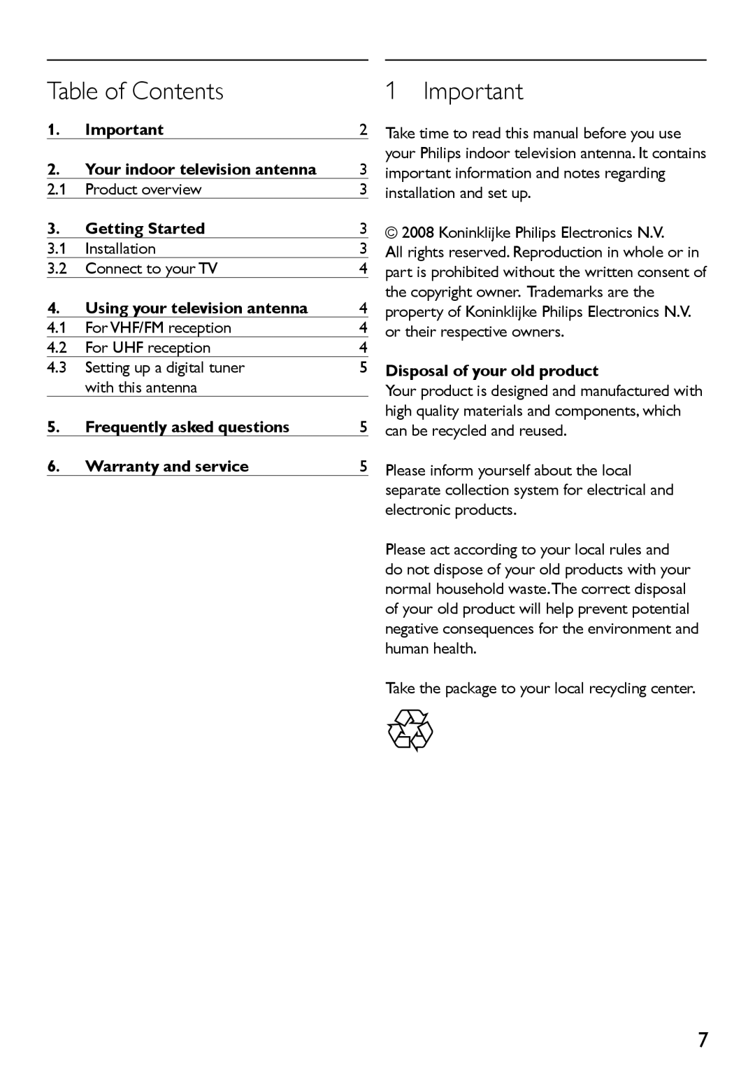 Philips SDV2710/27 manual Table of Contents 