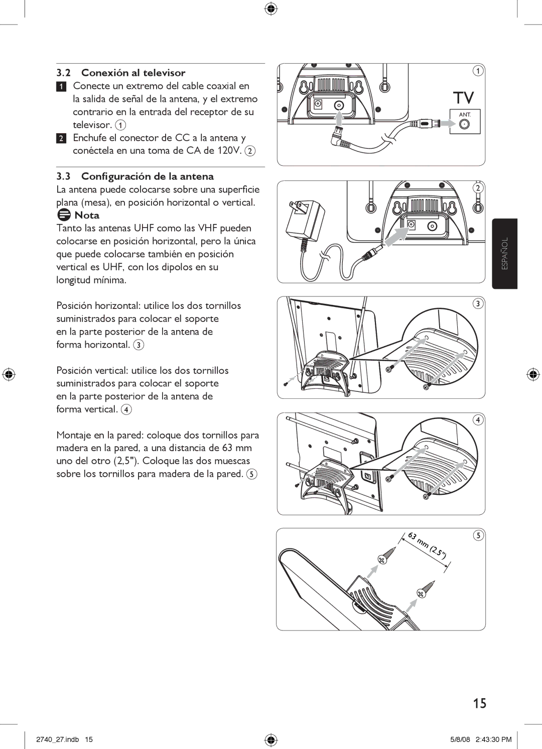 Philips SDV2740/27 manual Conexión al televisor, Configuración de la antena, Nota 