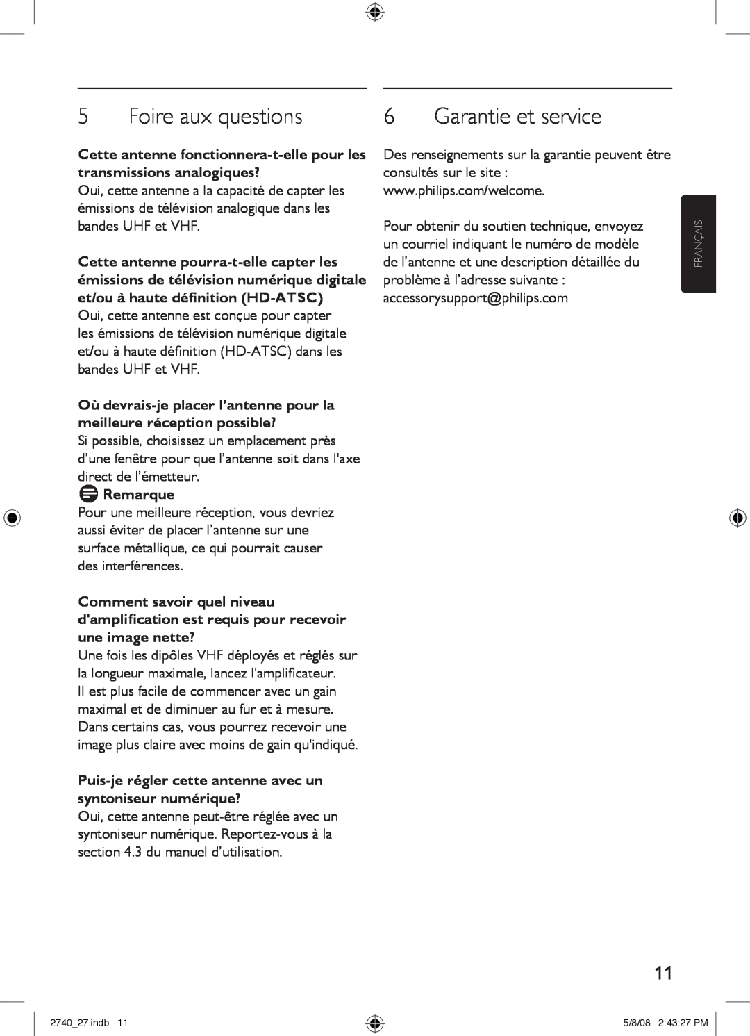 Philips SDV2740/27 manual Foire aux questions, Garantie et service 