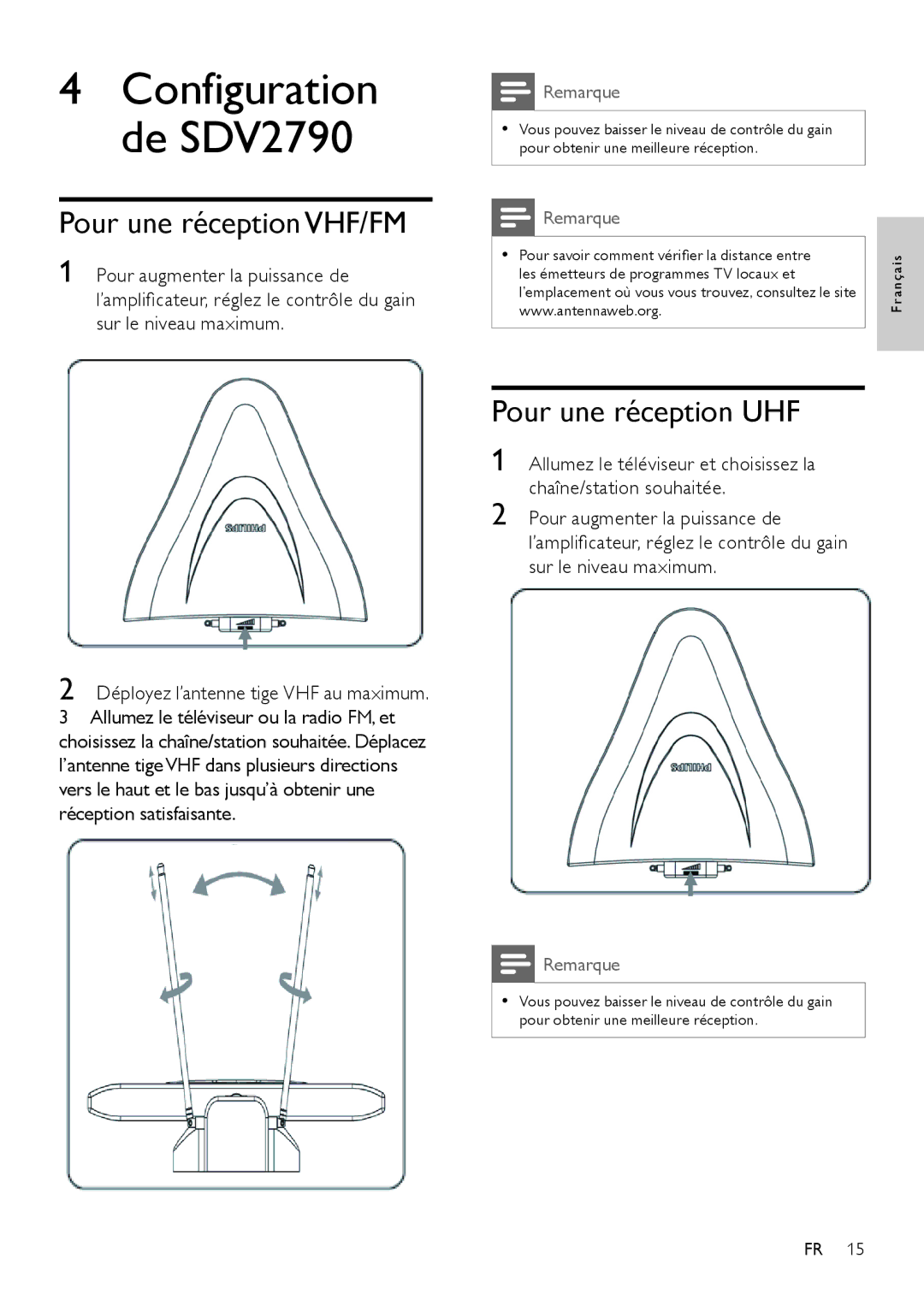 Philips SDV2790/27 user manual Pour une réception VHF/FM, Pour une réception UHF 