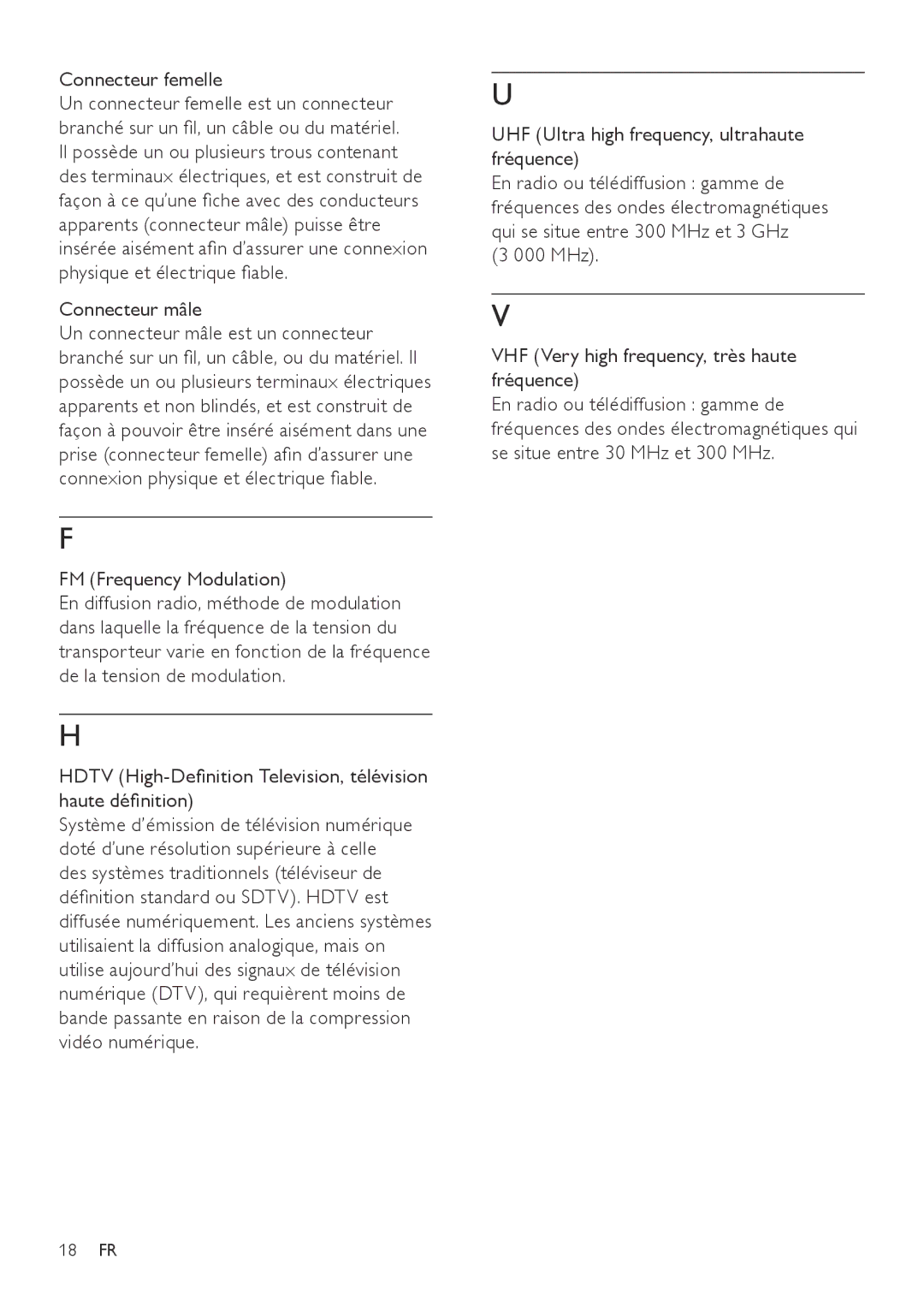 Philips SDV2790/27 user manual Connecteur femelle, Connecteur mâle, FM Frequency Modulation 