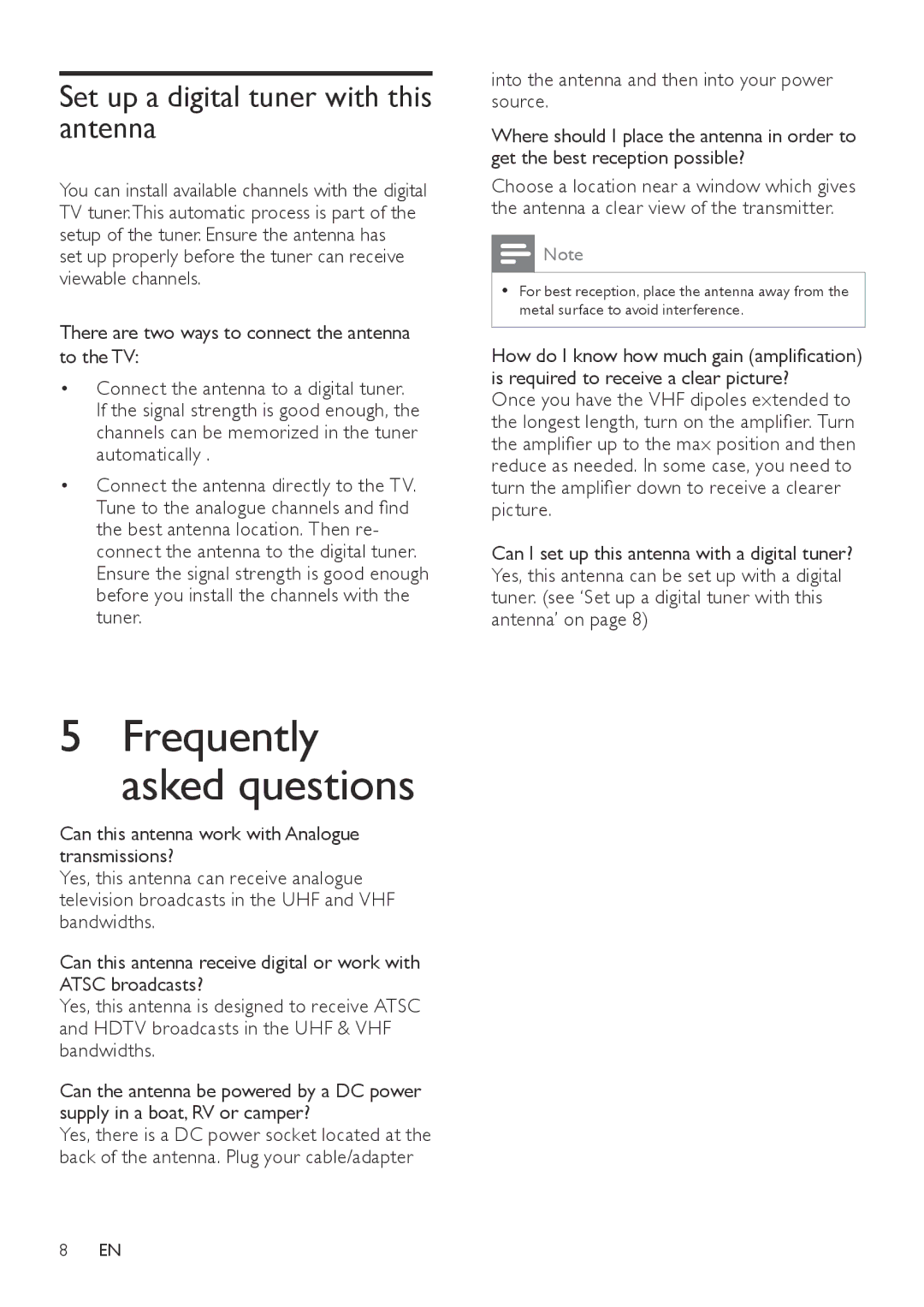 Philips SDV2790/27 user manual Frequently asked questions, Set up a digital tuner with this antenna 