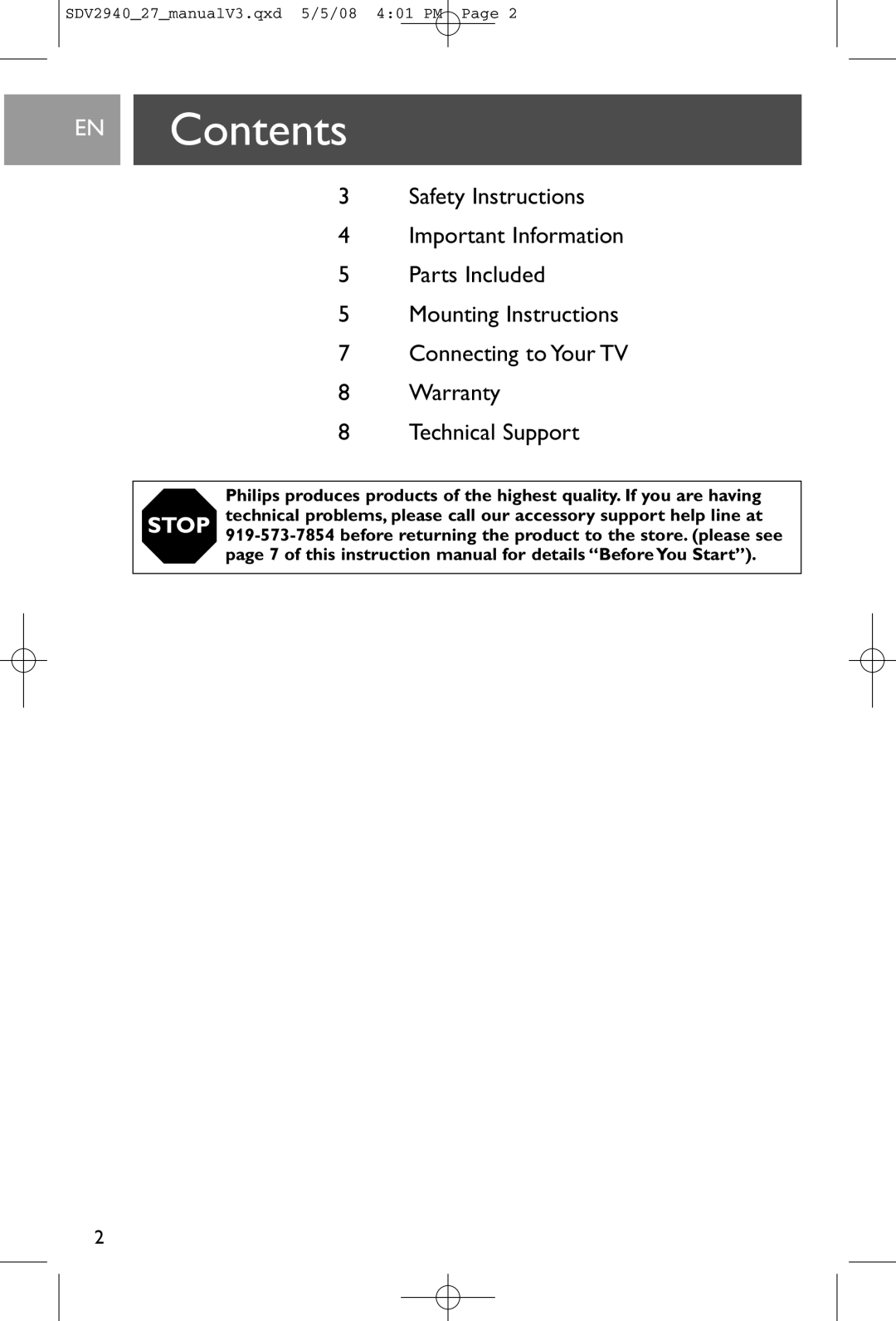 Philips SDV2940, SDV2927 user manual EN Contents 