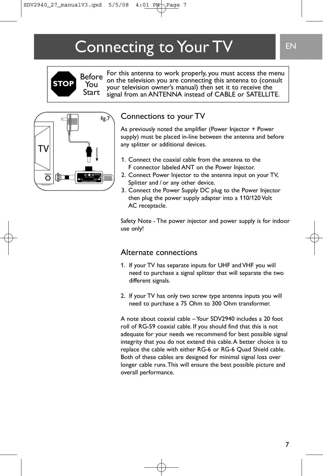 Philips SDV2927, SDV2940 user manual Connecting to Your TV, Connections to your TV, Alternate connections 