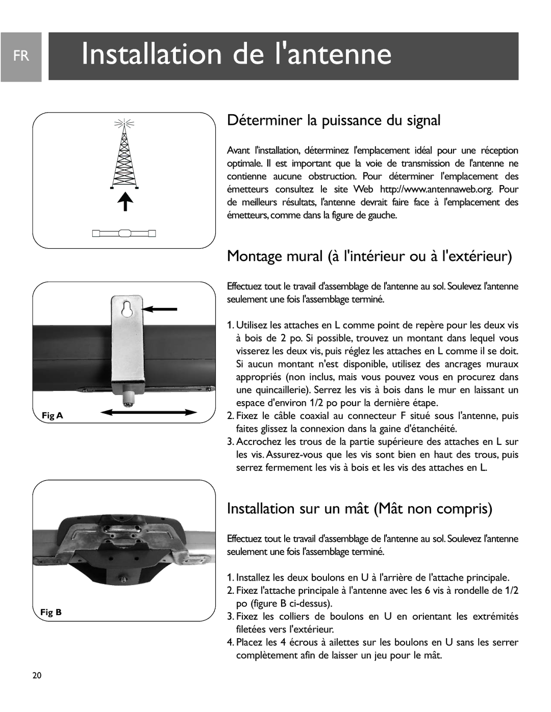 Philips SDV2950/27 user manual Installation sur un mât Mât non compris 